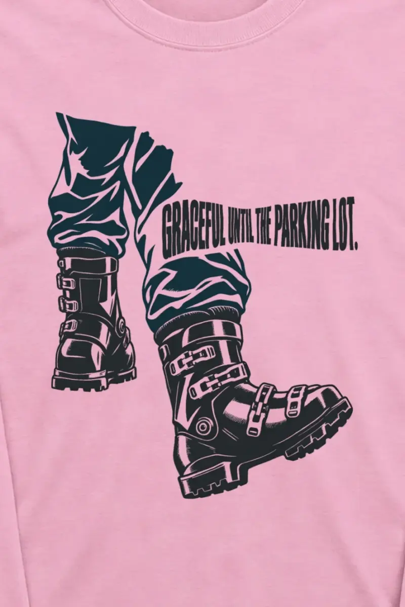 "Ski Boot Stride" Unisex Longsleeve T-shirt - the graphic up close