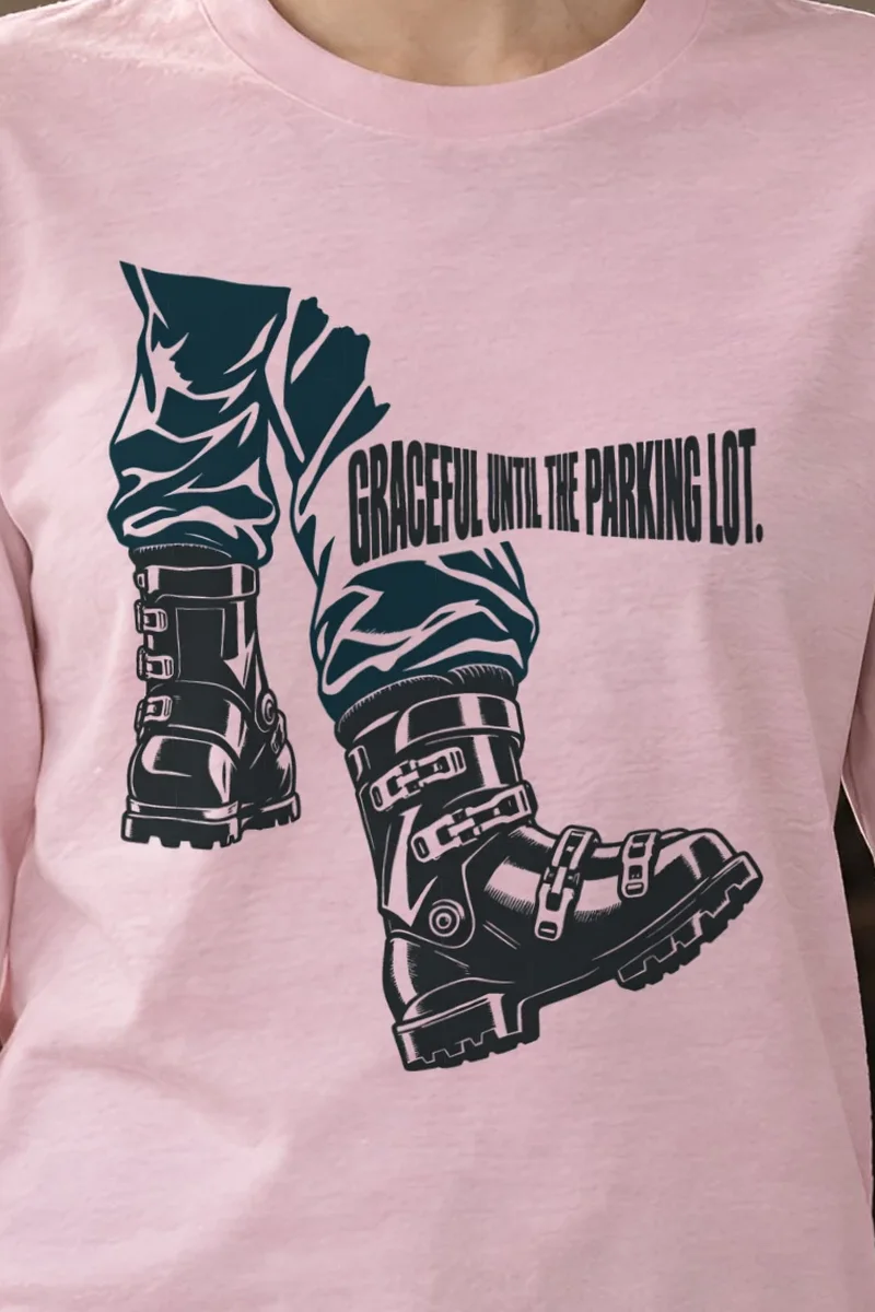 "Ski Boot Stride" Unisex Longsleeve T-shirt - the graphic up close
