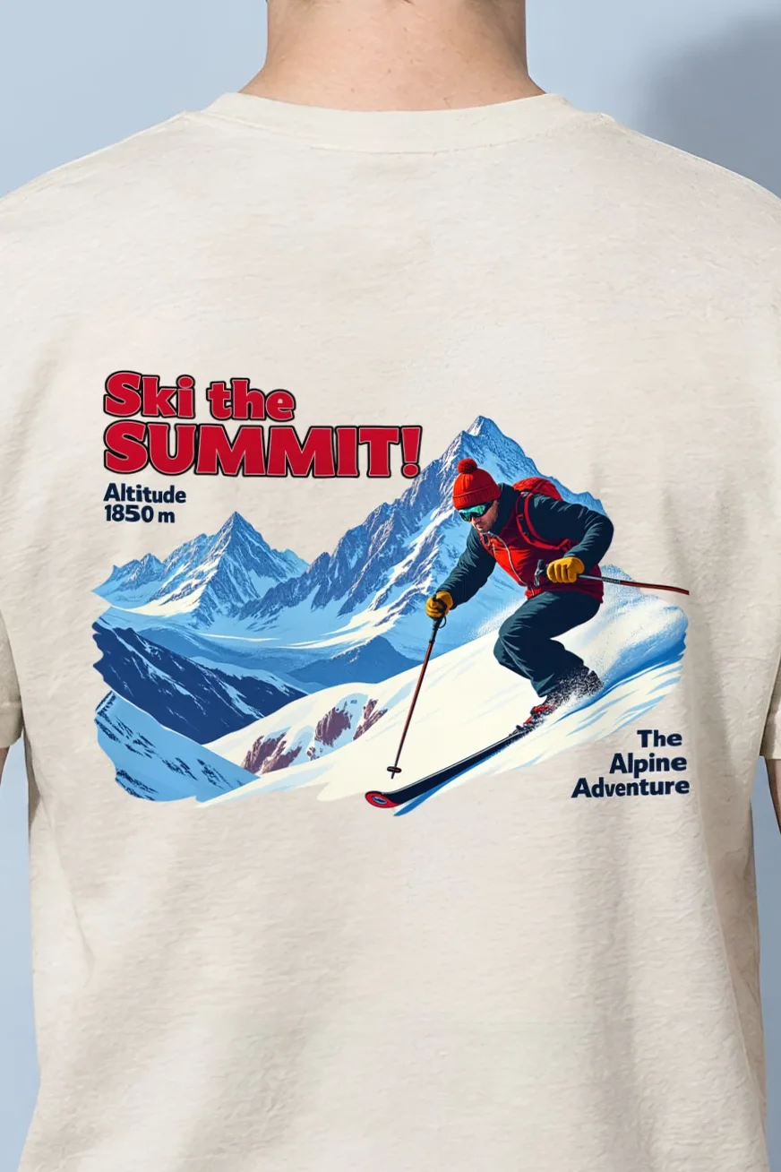 "Ski The Summit" Heavyweight Unisex Crewneck T-shirt - the graphic up close