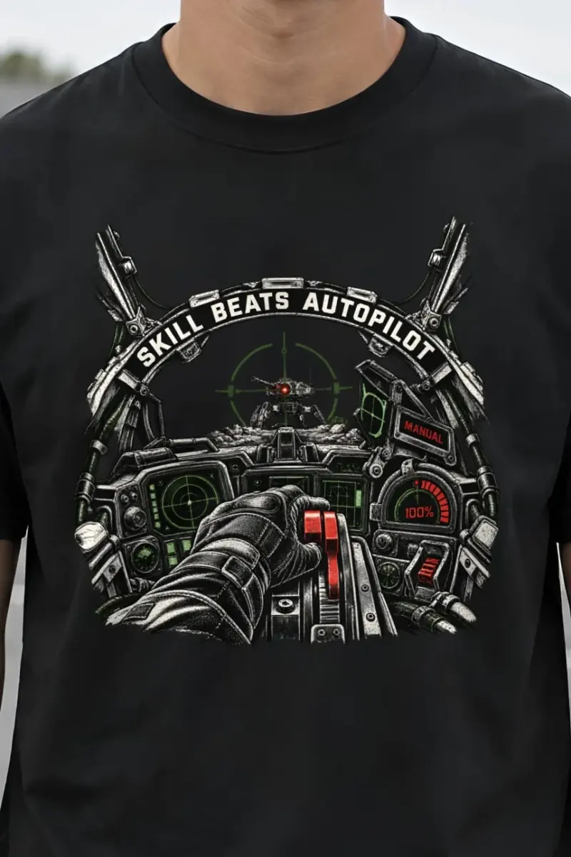 "Skill Beats Autopilot" Heavyweight Unisex Crewneck T-shirt - the graphic up close