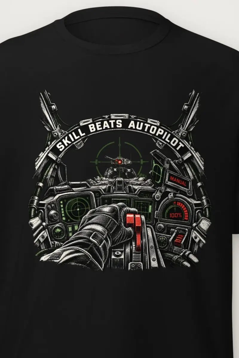 "Skill Beats Autopilot" Heavyweight Unisex Crewneck T-shirt - the graphic up close