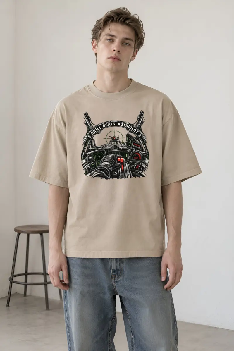 "Skill Beats Autopilot" Unisex Oversized Heavyweight Crewneck T-Shirt