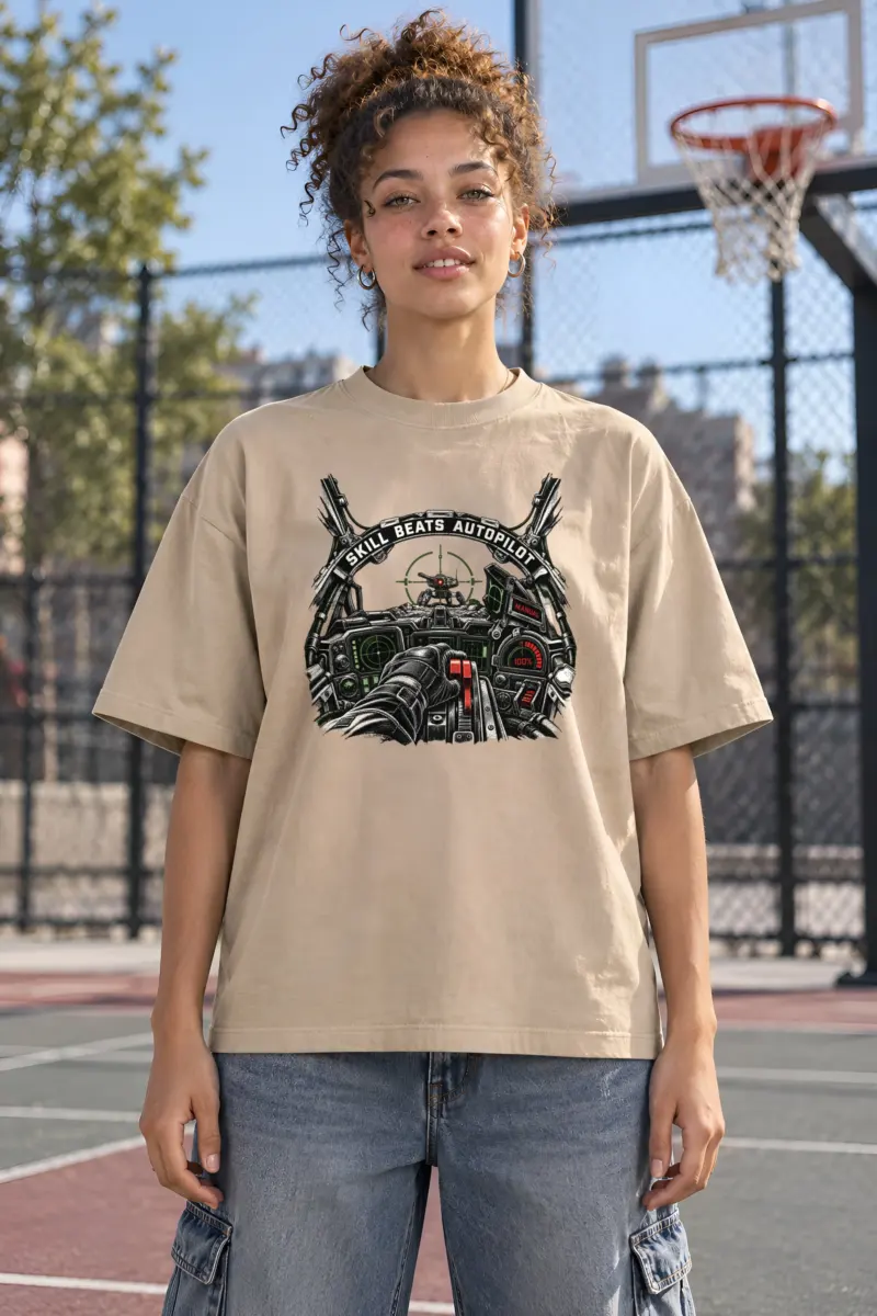 "Skill Beats Autopilot" Unisex Oversized Heavyweight Crewneck T-Shirt