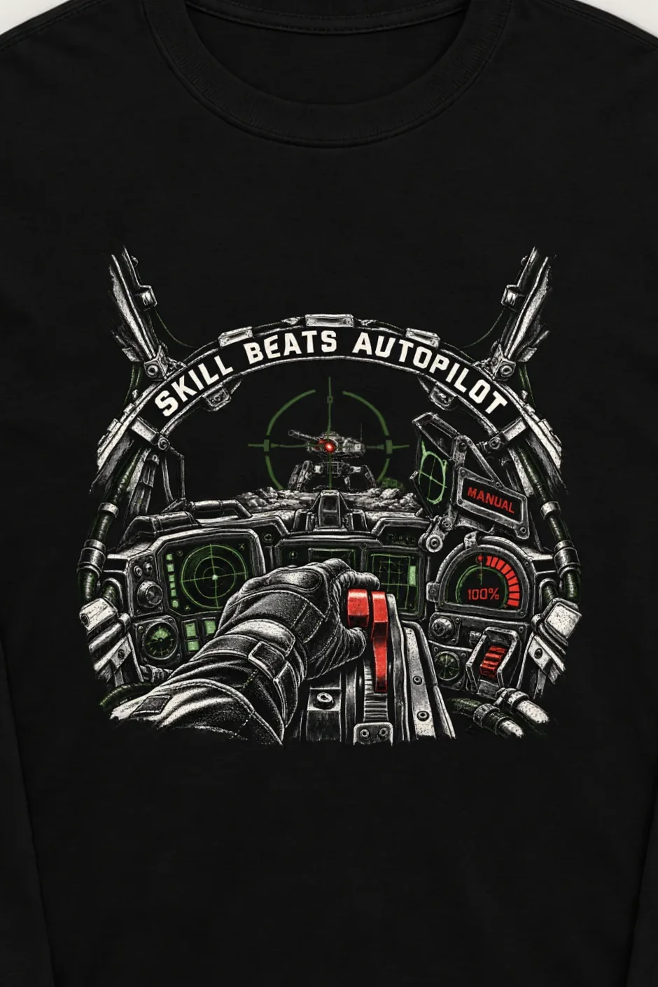 "Skill Beats Autopilot" Unisex Longsleeve T-shirt - the graphic up close