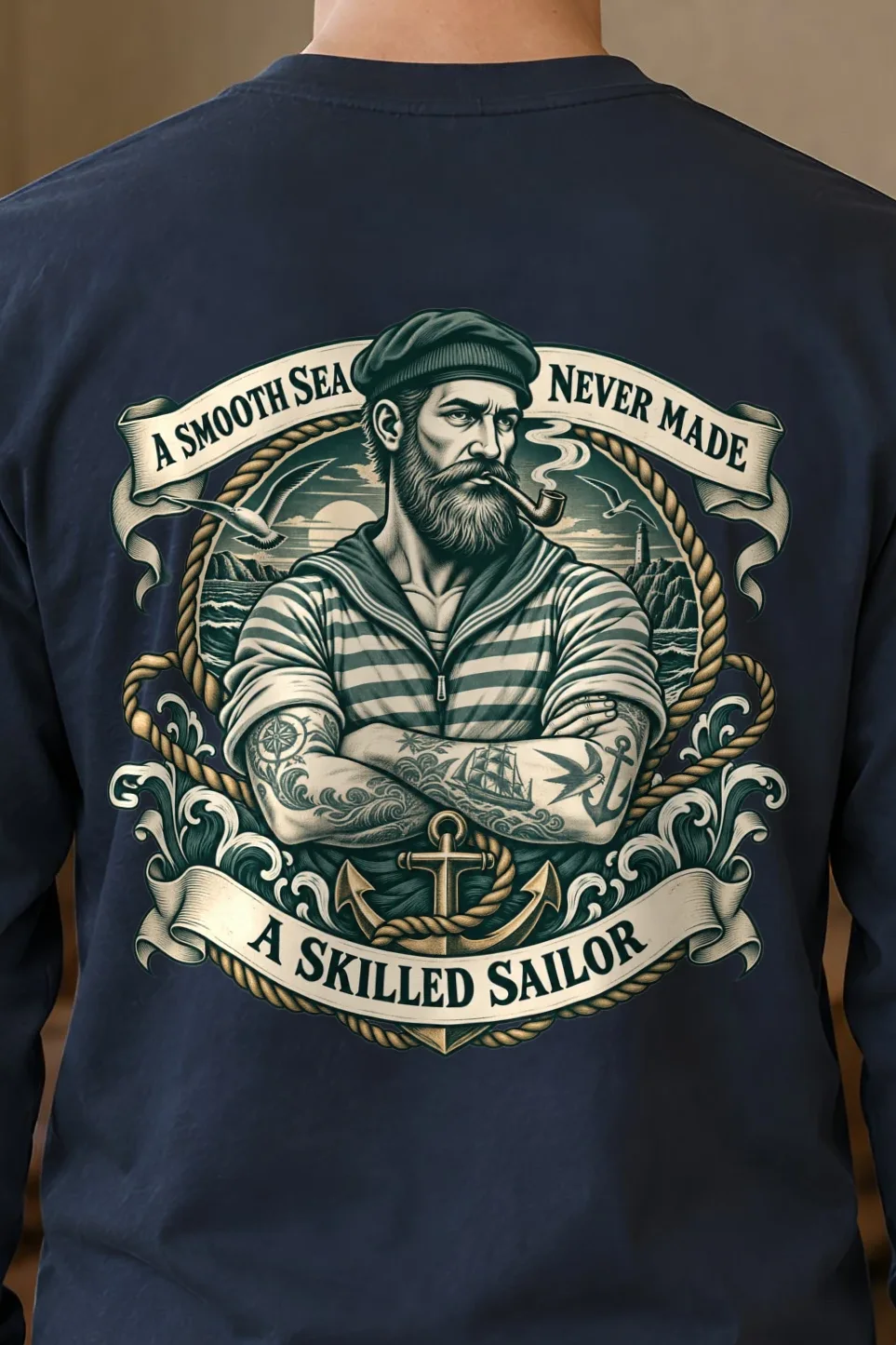 "Skilled Sailor" Unisex Longsleeve T-shirt - the graphic up close