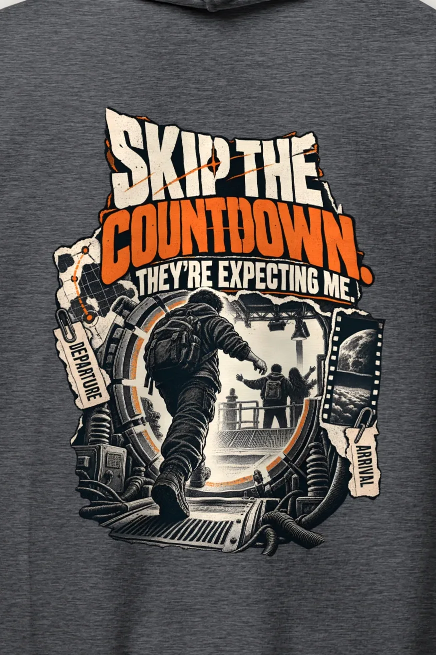 "Skip the Countdown" Heavy Blend Unisex Pullover Hoodie - the graphic up close