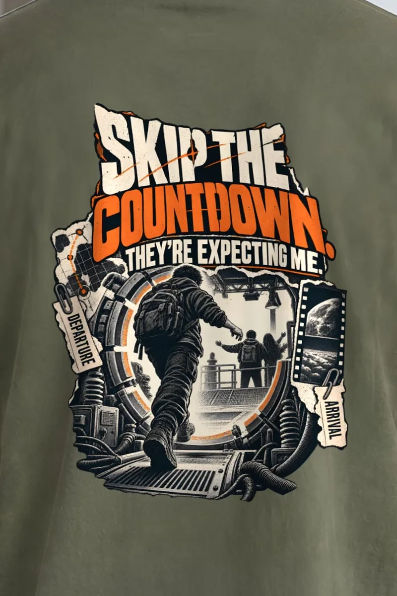 "Skip the Countdown" Heavyweight Unisex Crewneck T-shirt - the graphic up close