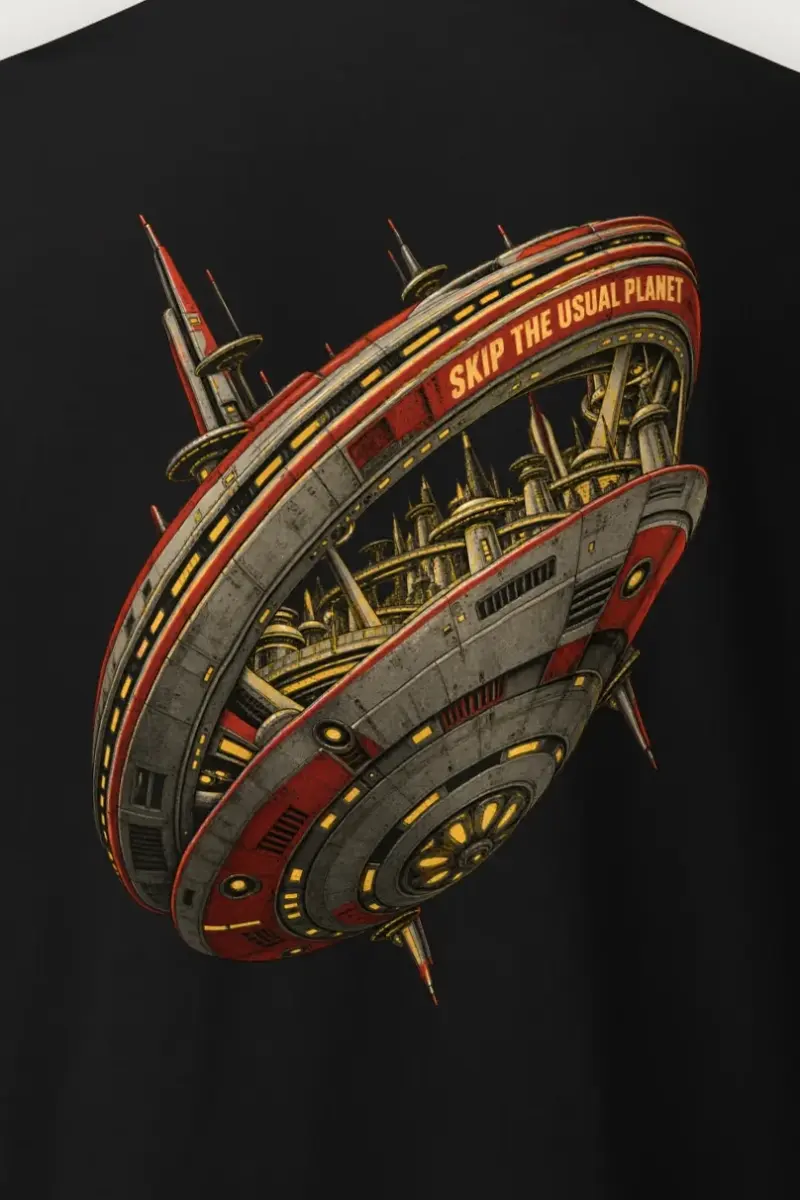 "Skip the Usual Planet" Heavyweight Unisex Crewneck T-shirt - the graphic up close