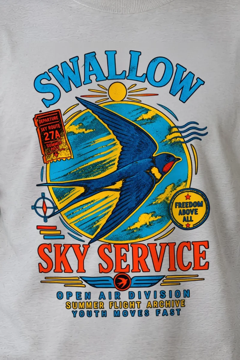 "Sky Route Swallow" Unisex Longsleeve T-shirt - the graphic up close