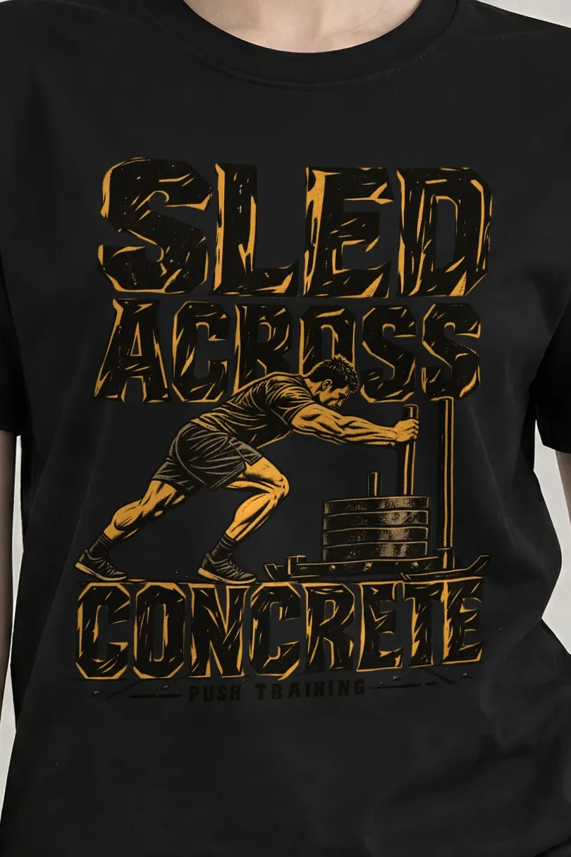 "Sled Across Concrete" Heavyweight Unisex Crewneck T-shirt - the graphic up close