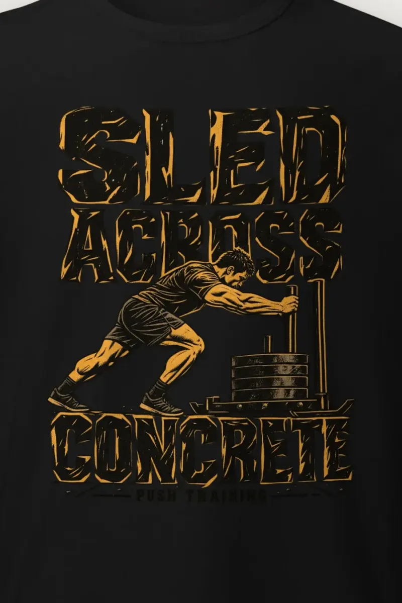 "Sled Across Concrete" Heavyweight Unisex Crewneck T-shirt - the graphic up close