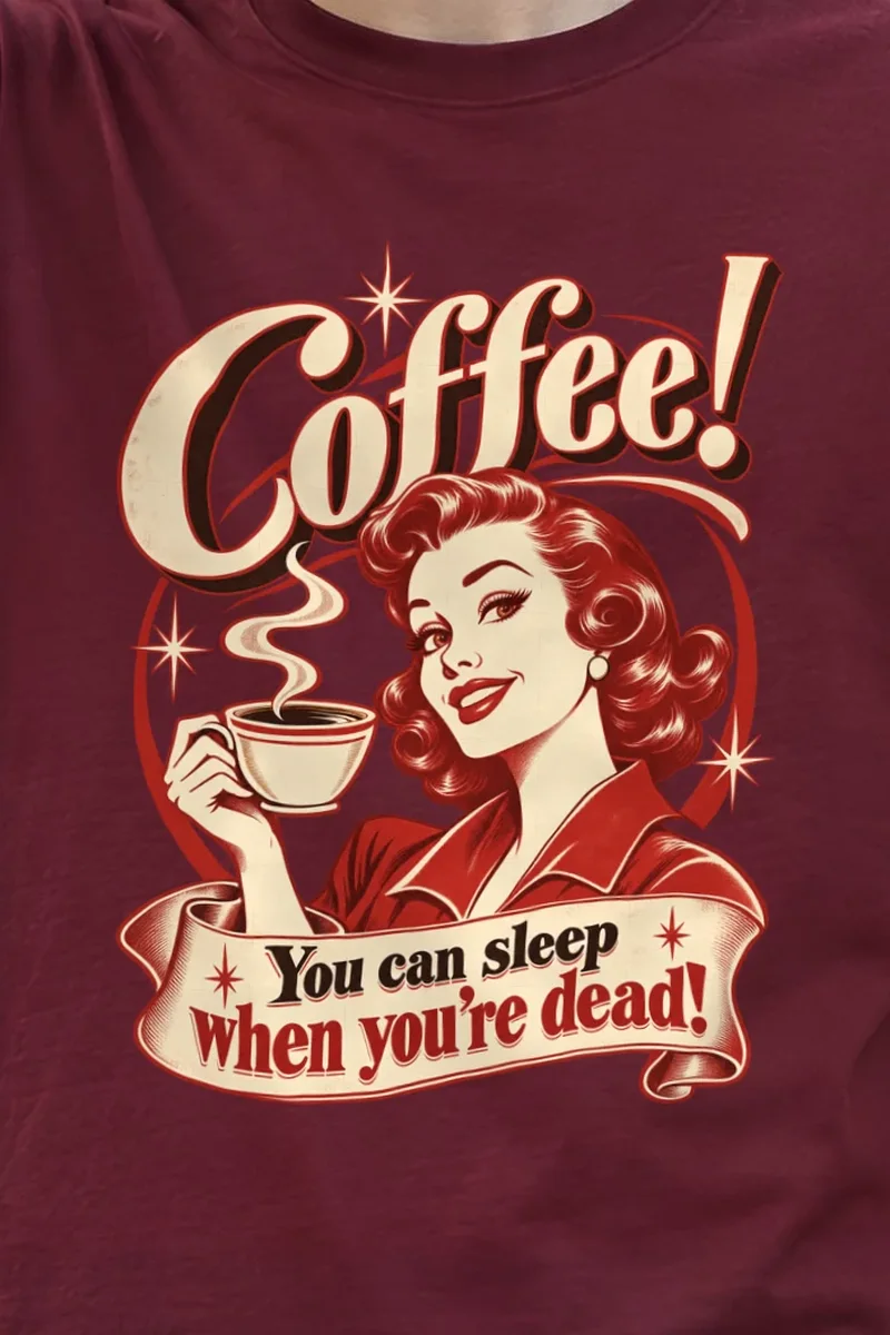 "Sleep When You’re Dead" Heavyweight Unisex Crewneck T-shirt - the graphic up close