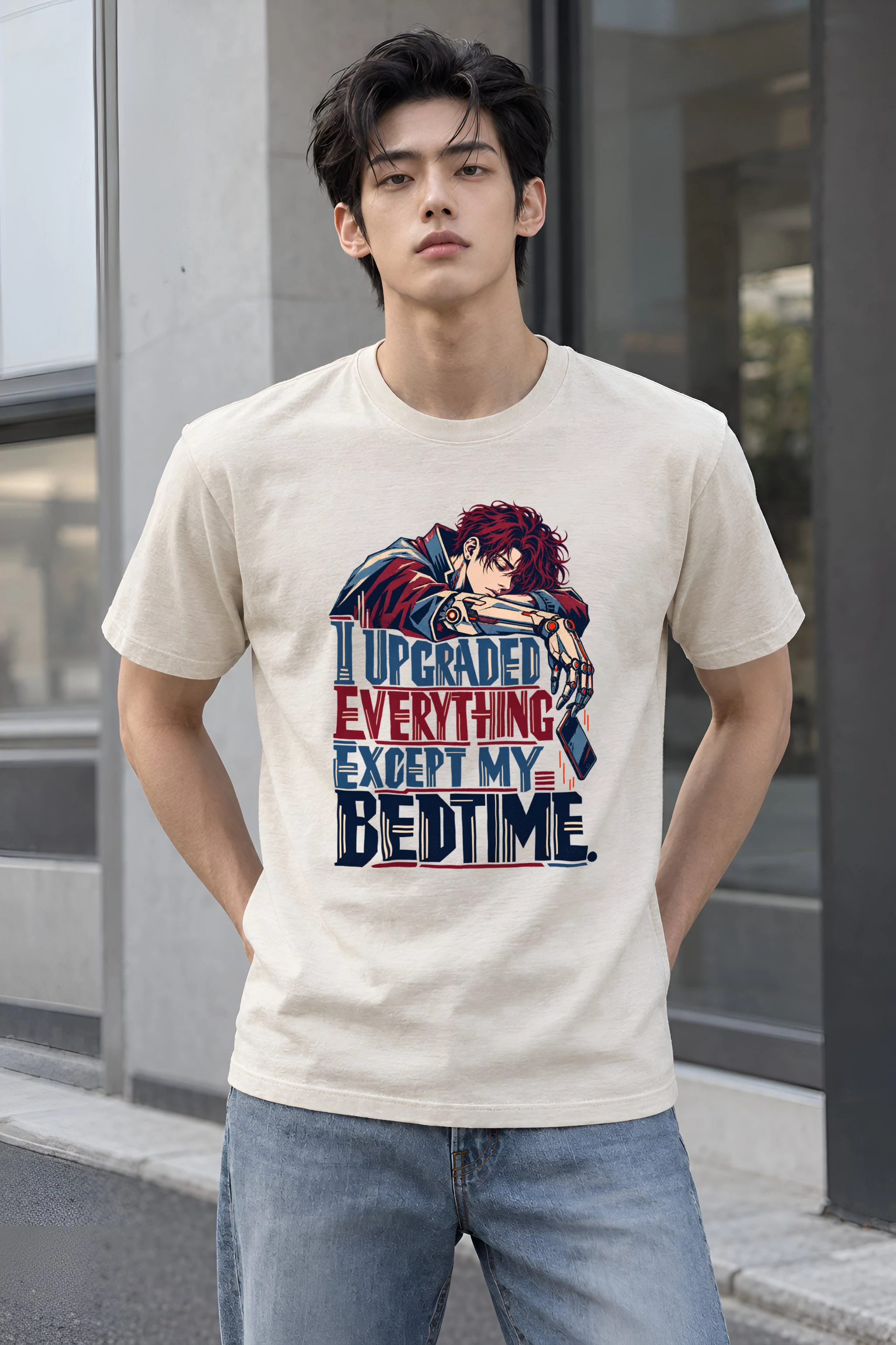 "Sleepy Cyborg" Heavyweight Unisex Crewneck T-shirt