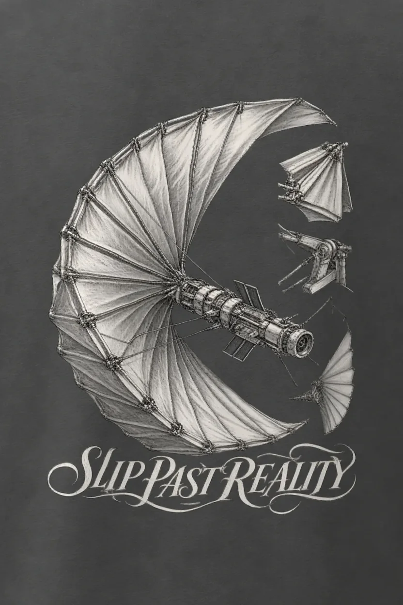 "Slip Past Reality" Men’s Oversized Heavyweight Crewneck T-Shirt - the graphic up close