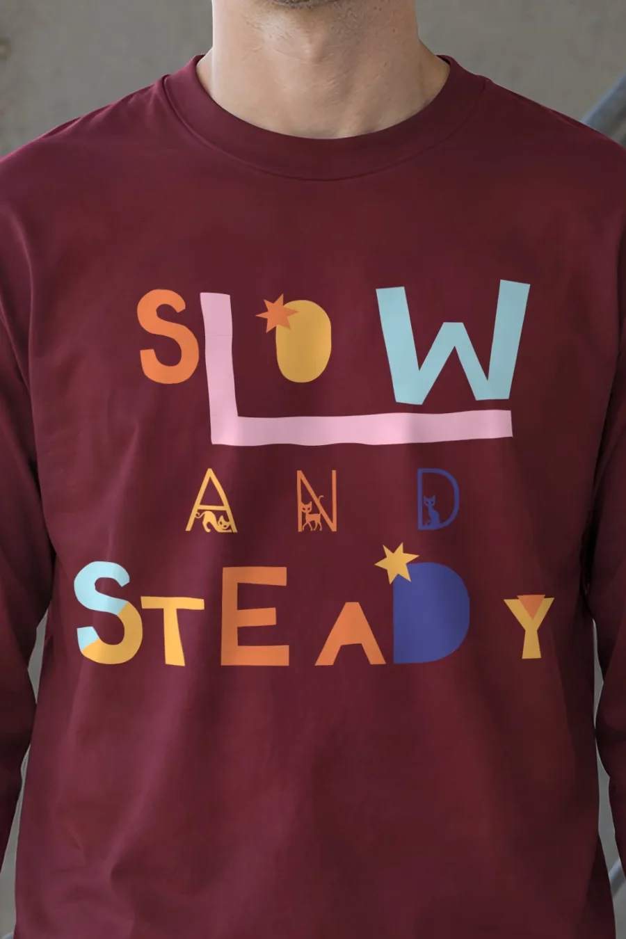 "Slow And Steady" Unisex Longsleeve T-shirt - the graphic up close