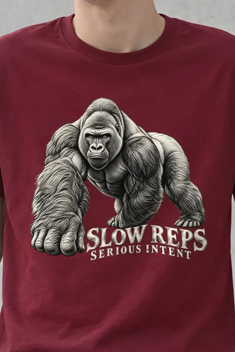 "Slow Reps, Serious Intent" Heavyweight Unisex Crewneck T-shirt - the graphic up close