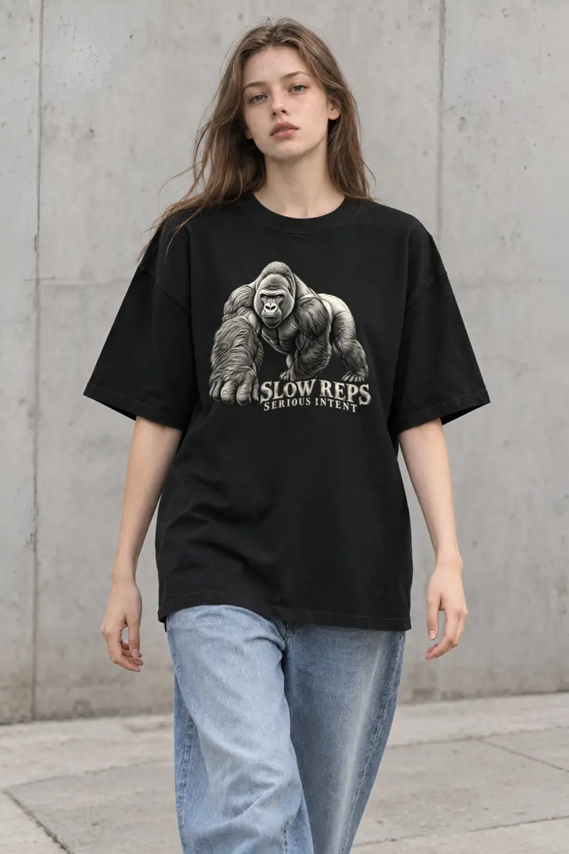 "Slow Reps Serious Intent" Unisex Oversized Heavyweight Crewneck T-Shirt