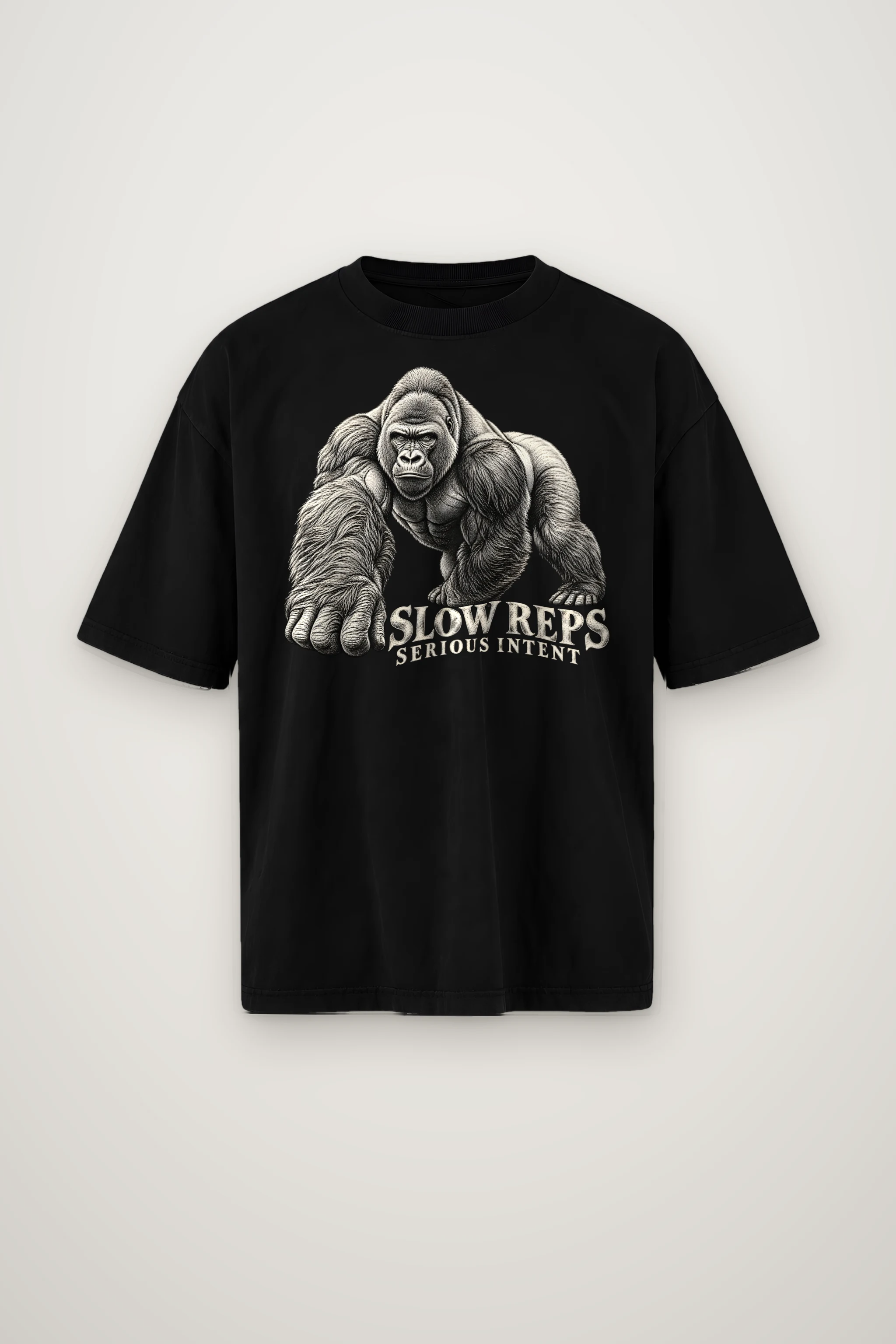 "Slow Reps Serious Intent" Men's Oversized Heavyweight Crewneck T-Shirt