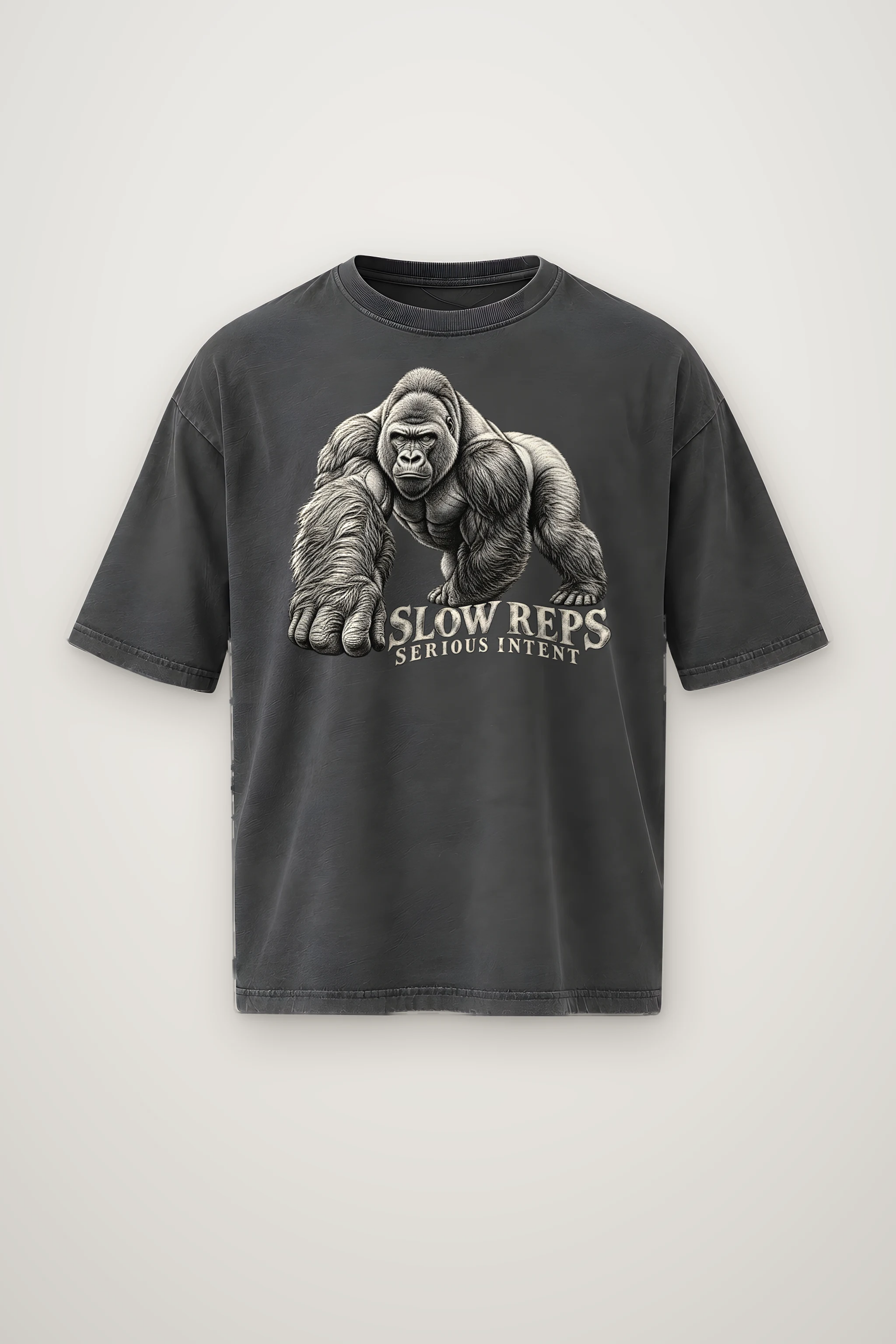"Slow Reps Serious Intent" Men's Oversized Heavyweight Crewneck T-Shirt