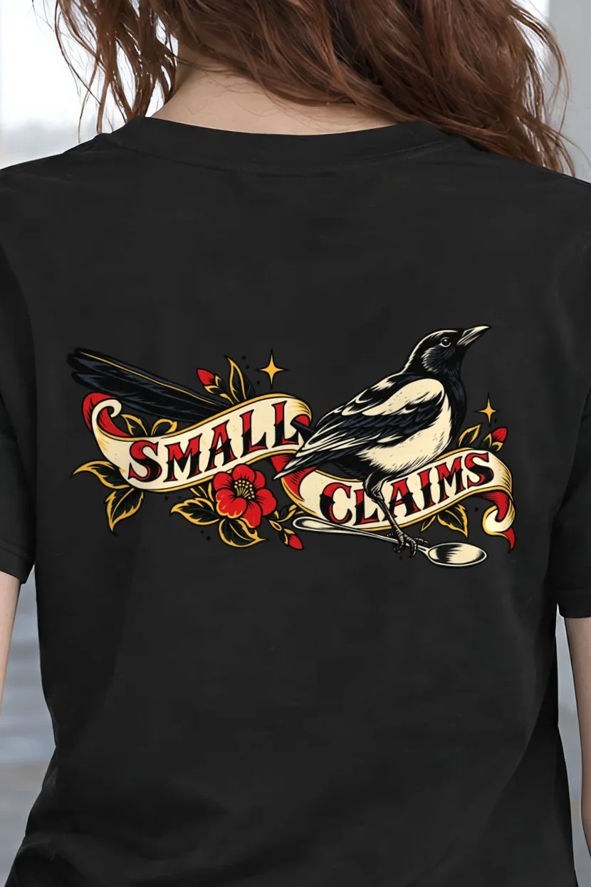 "Small Claims" Heavyweight Unisex Crewneck T-shirt - the graphic up close