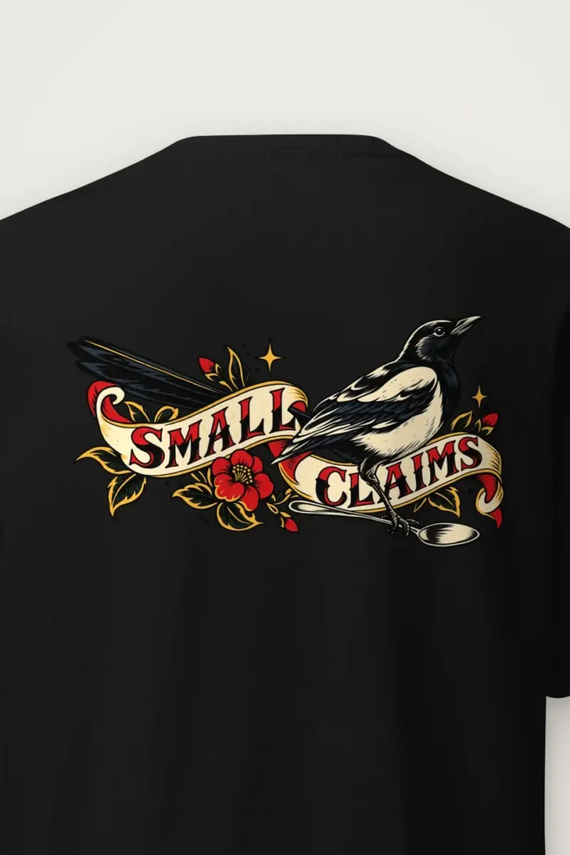"Small Claims" Heavyweight Unisex Crewneck T-shirt - the graphic up close