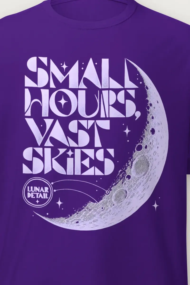 "Small Hours, Vast Skies" Heavyweight Unisex Crewneck T-shirt - the graphic up close
