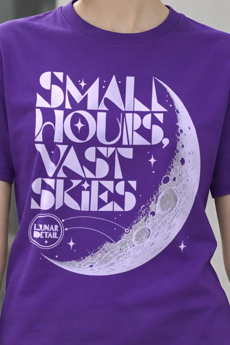 "Small Hours, Vast Skies" Heavyweight Unisex Crewneck T-shirt - the graphic up close