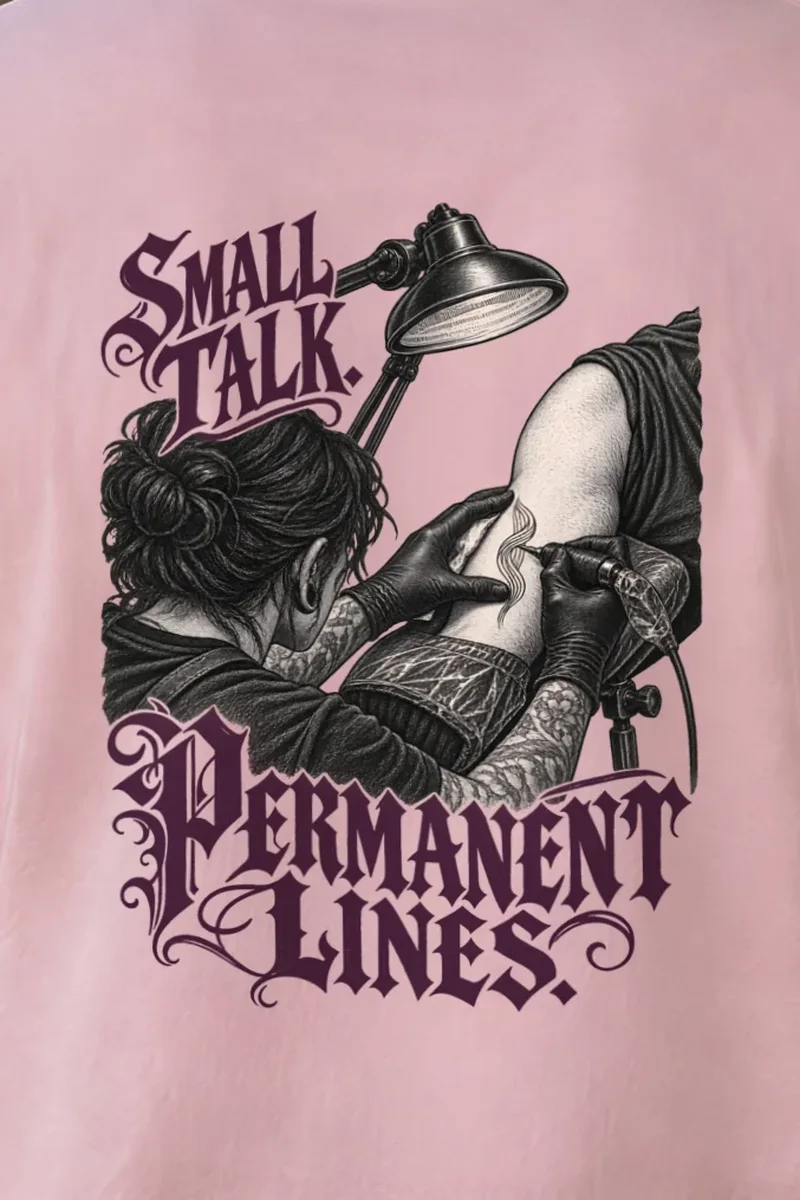 "Small Talk. Permanent Lines." Heavyweight Unisex Crewneck T-shirt - the graphic up close