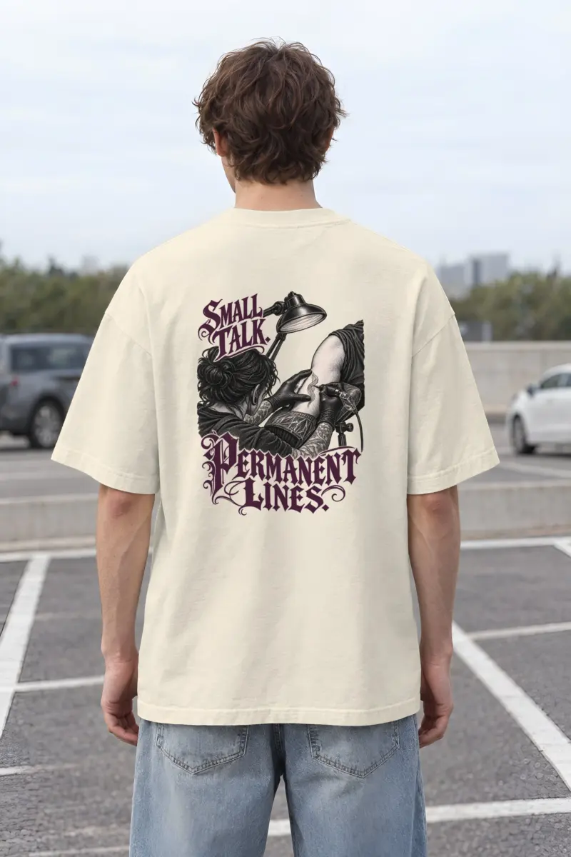"Small Talk, Permanent Lines" Unisex Oversized Heavyweight Crewneck T-Shirt