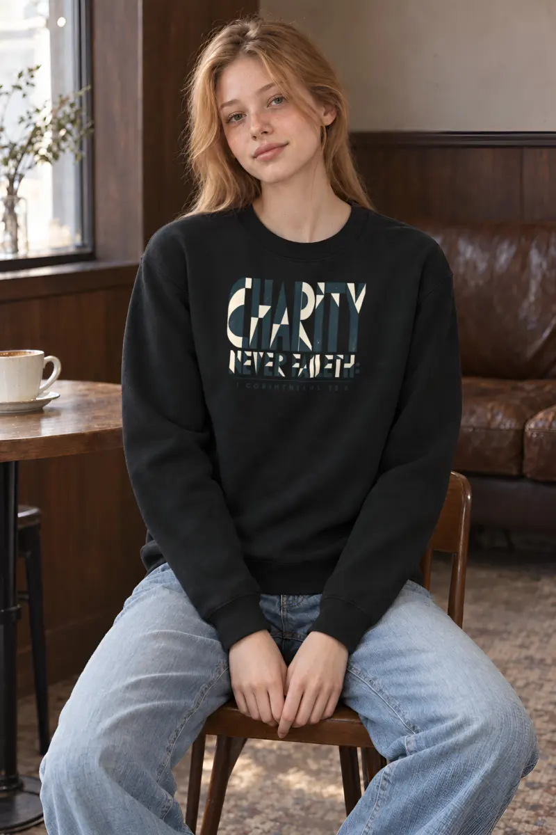 "Charity Never Faileth" Heavy Blend Unisex Crewneck Sweatshirt