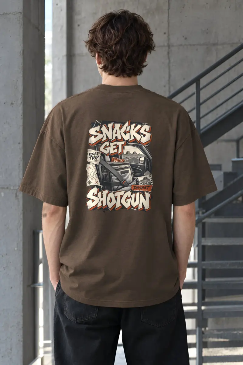 “Snacks Get Shotgun” Men’s Oversized Heavyweight Crewneck T-Shirt