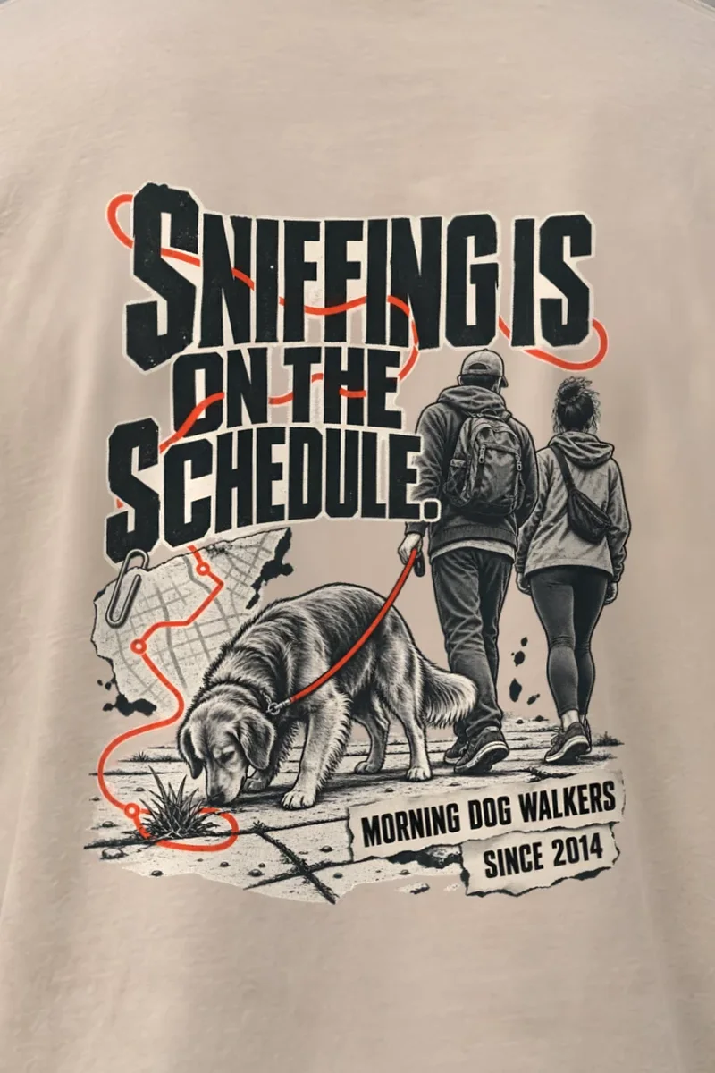 "Sniffing Is on the Schedule" Heavyweight Unisex Crewneck T-shirt - the graphic up close