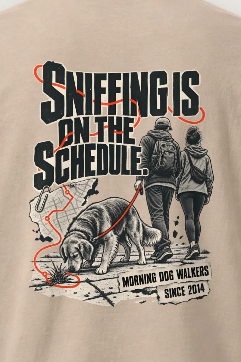 "Sniffing Is on the Schedule" Heavyweight Unisex Crewneck T-shirt - the graphic up close