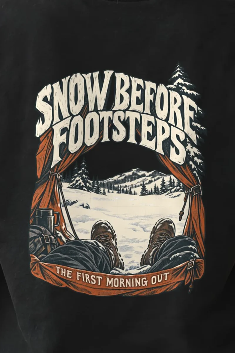 "Snow Before Footsteps" Heavyweight Unisex Crewneck T-shirt - the graphic up close