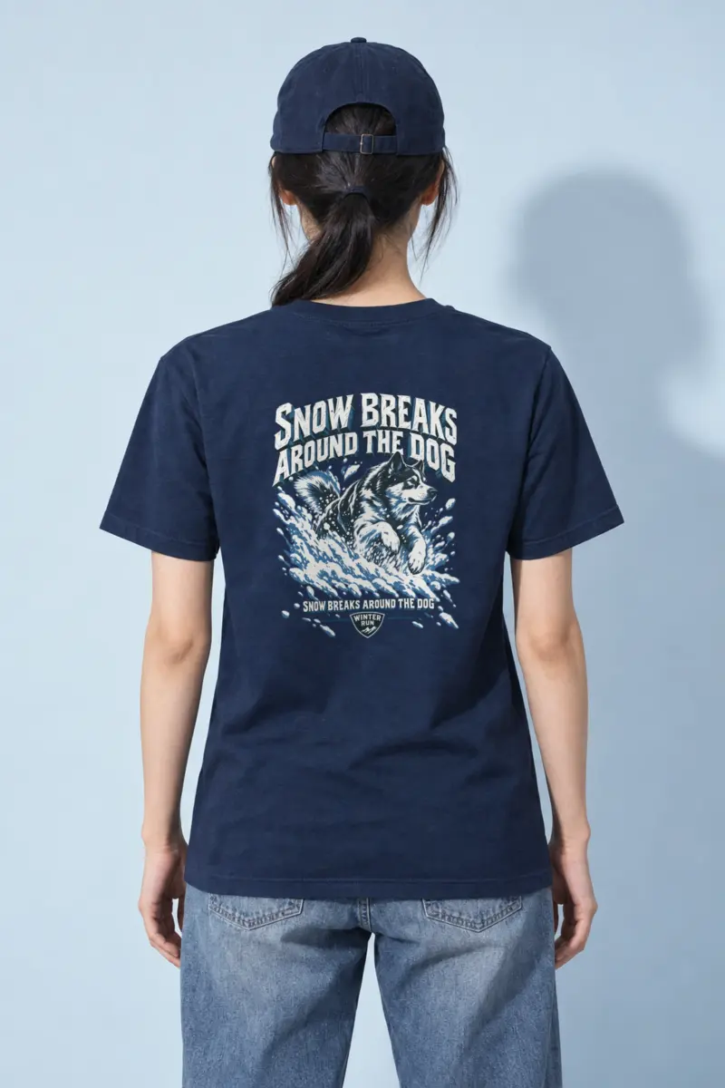 "Snow Breaks Around the Dog" Heavyweight Unisex Crewneck T-shirt