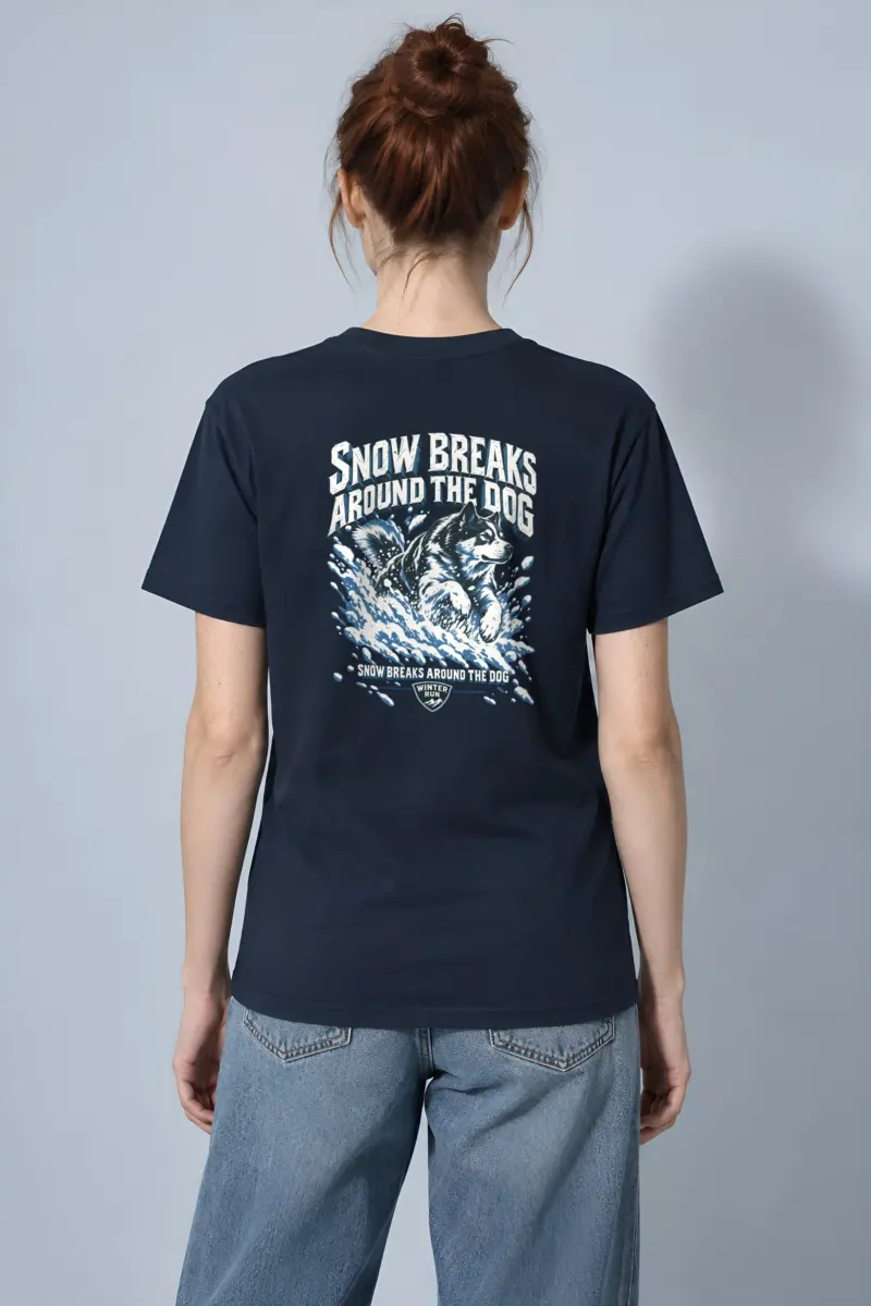 "Snow Breaks Around the Dog" Heavyweight Unisex Crewneck T-shirt