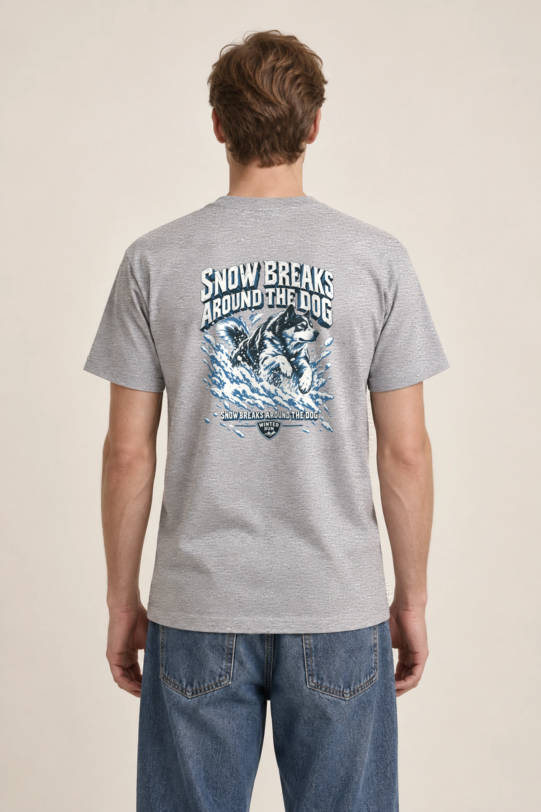 "Snow Breaks Around the Dog" Heavyweight Unisex Crewneck T-shirt