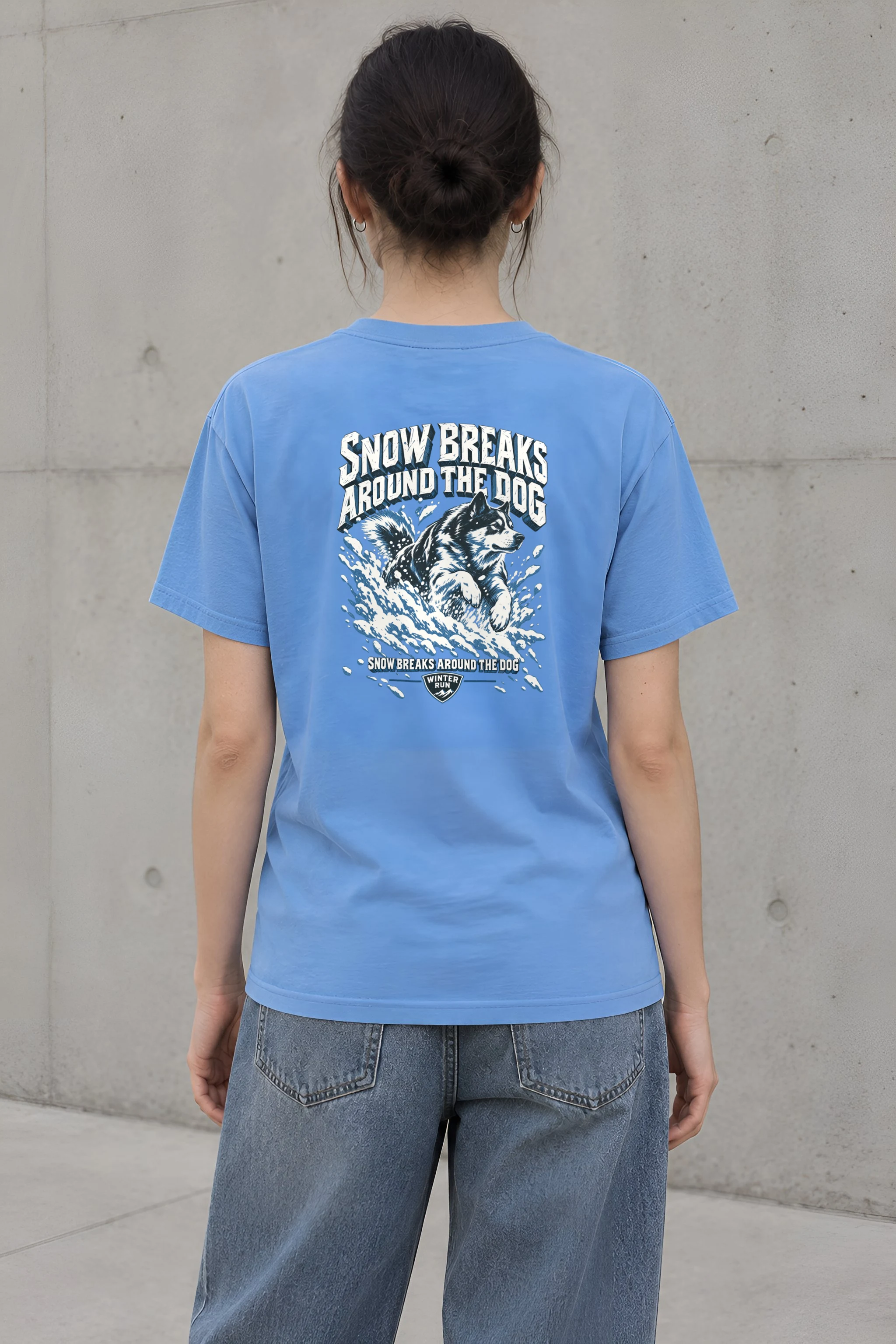 "Snow Breaks Around the Dog" Heavyweight Unisex Crewneck T-shirt
