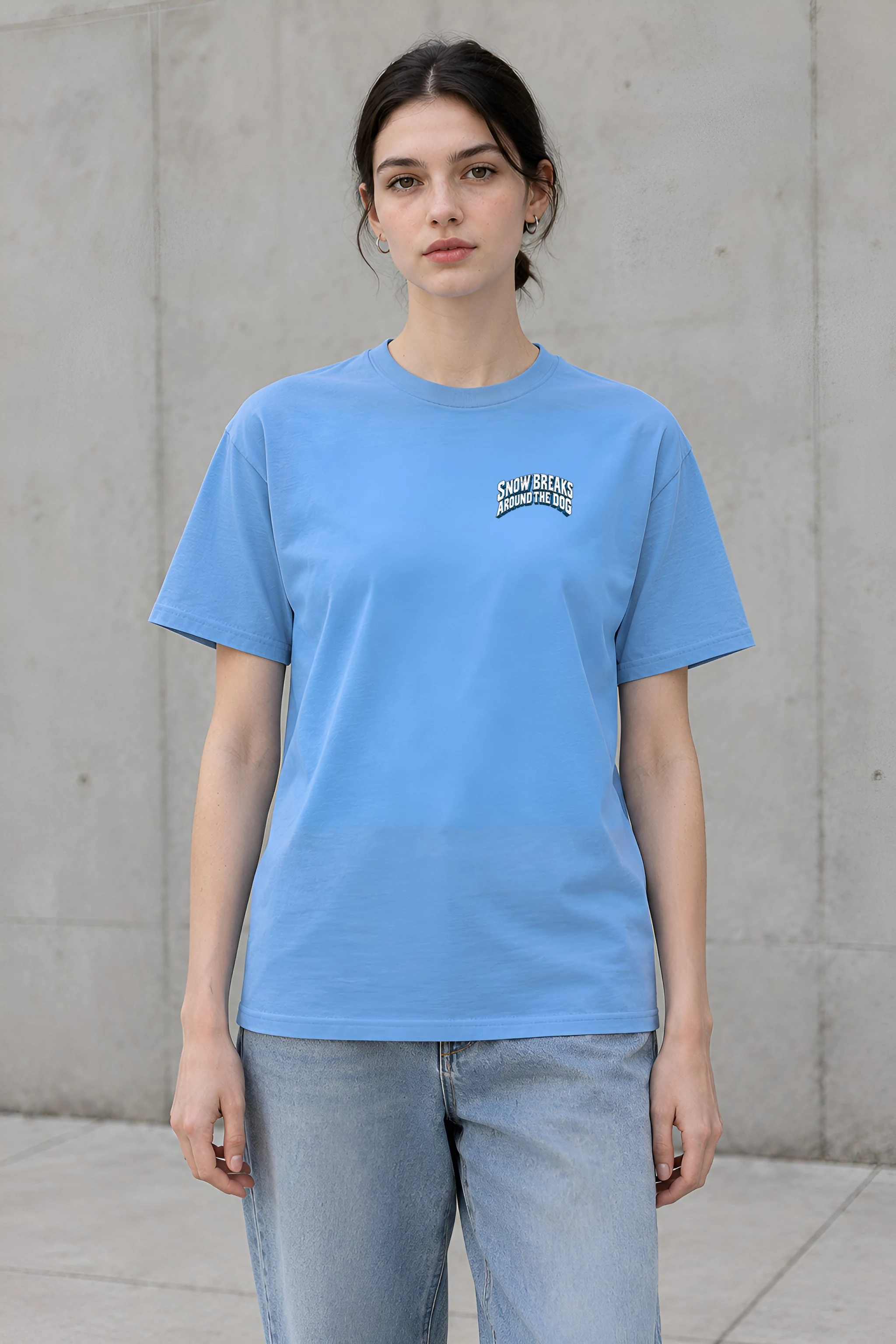 "Snow Breaks Around the Dog" Heavyweight Unisex Crewneck T-shirt