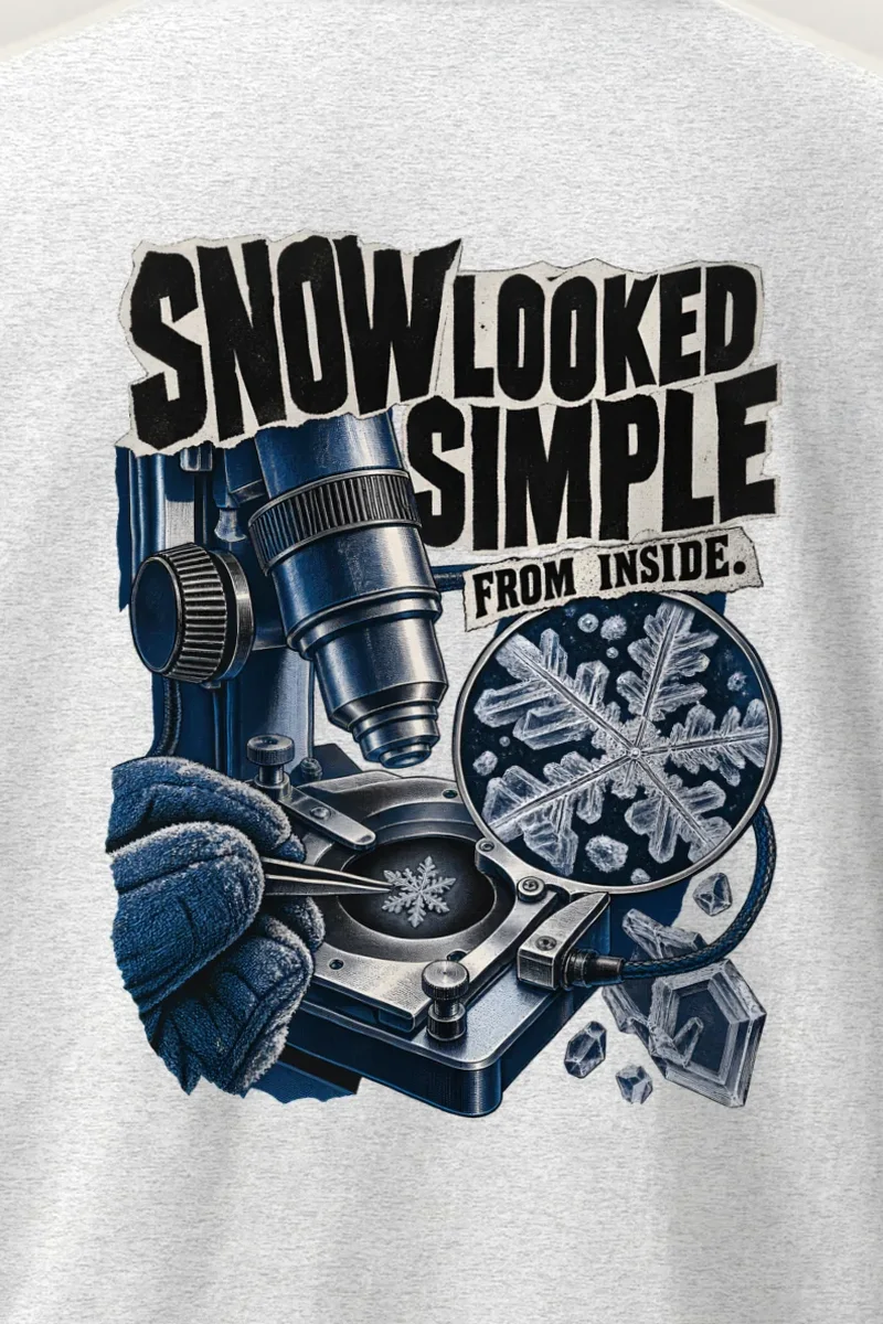 "Snow Looked Simple From Inside" Heavyweight Unisex Crewneck T-shirt - the graphic up close