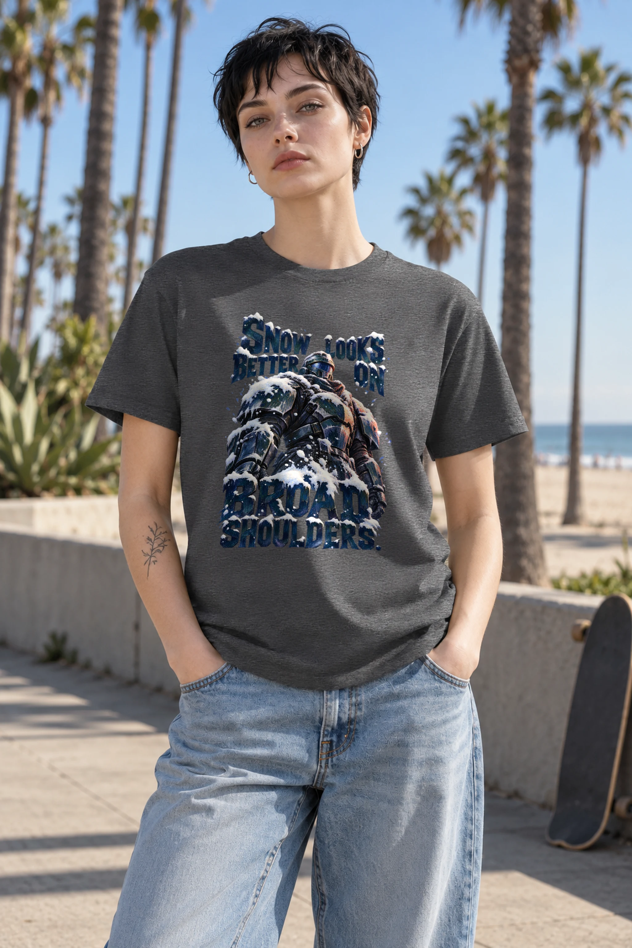 "Snow Looks Better On Broad Shoulders" Heavyweight Unisex Crewneck T-shirt