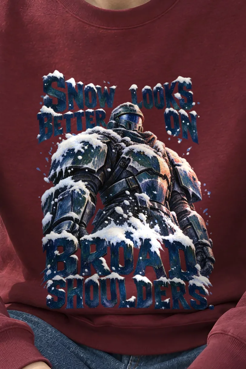 "Snow Looks Better On Broad Shoulders" Unisex Crewneck Sweatshirt - the graphic up close