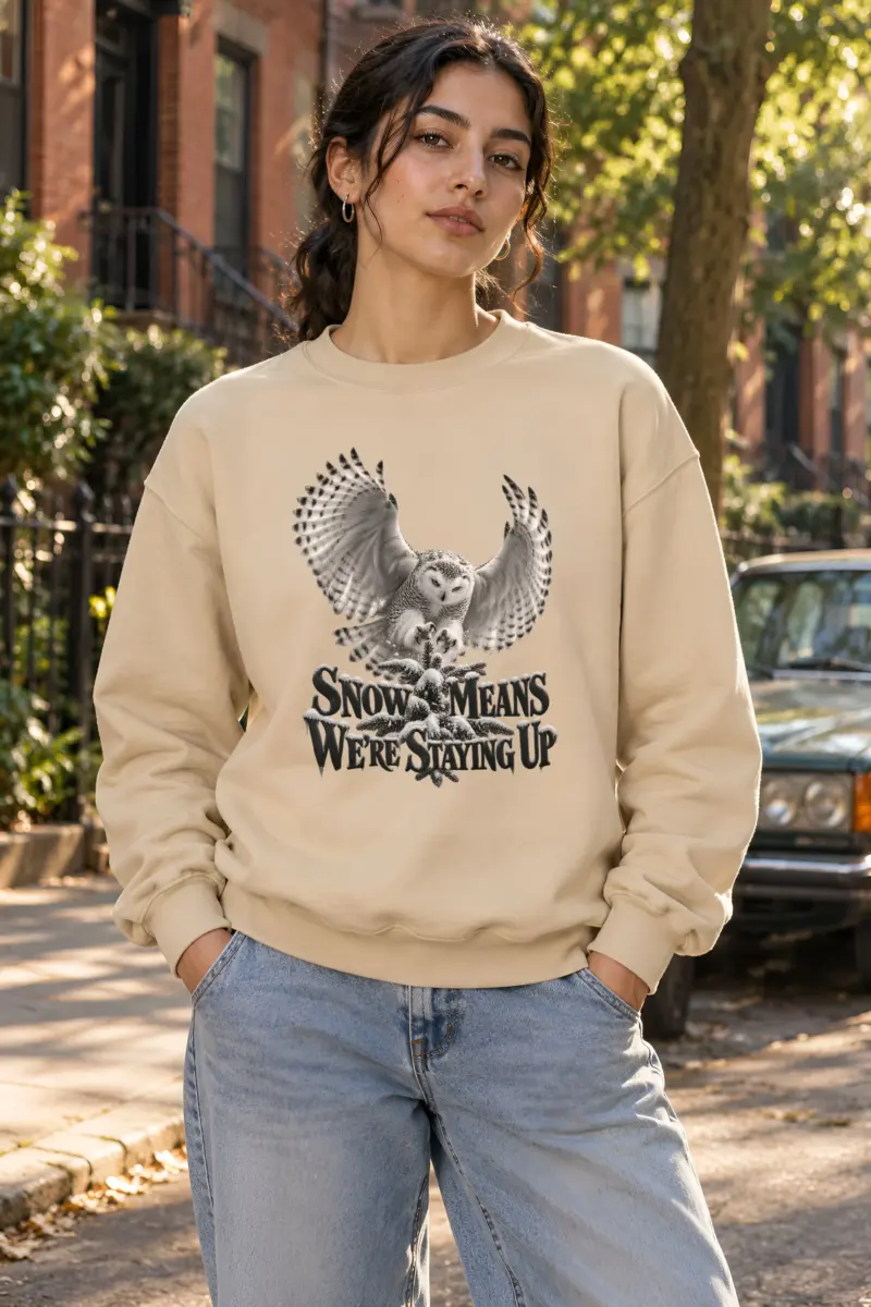 "Snow Owl Winter Vigil" Heavy Blend Unisex Crewneck Sweatshirt