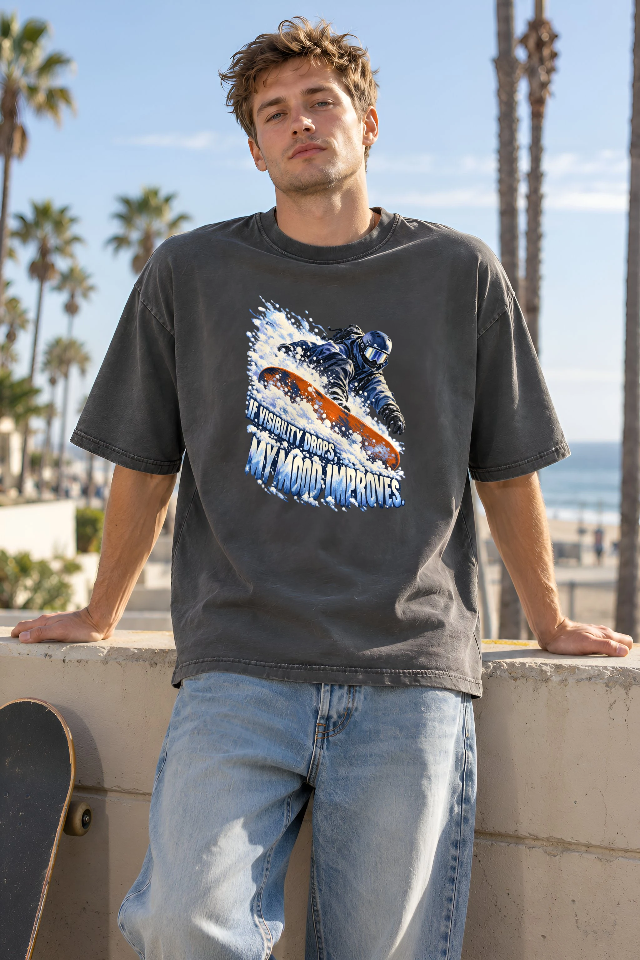 "Snowboard Powder Spray" Unisex Oversized Heavyweight Crewneck T-Shirt