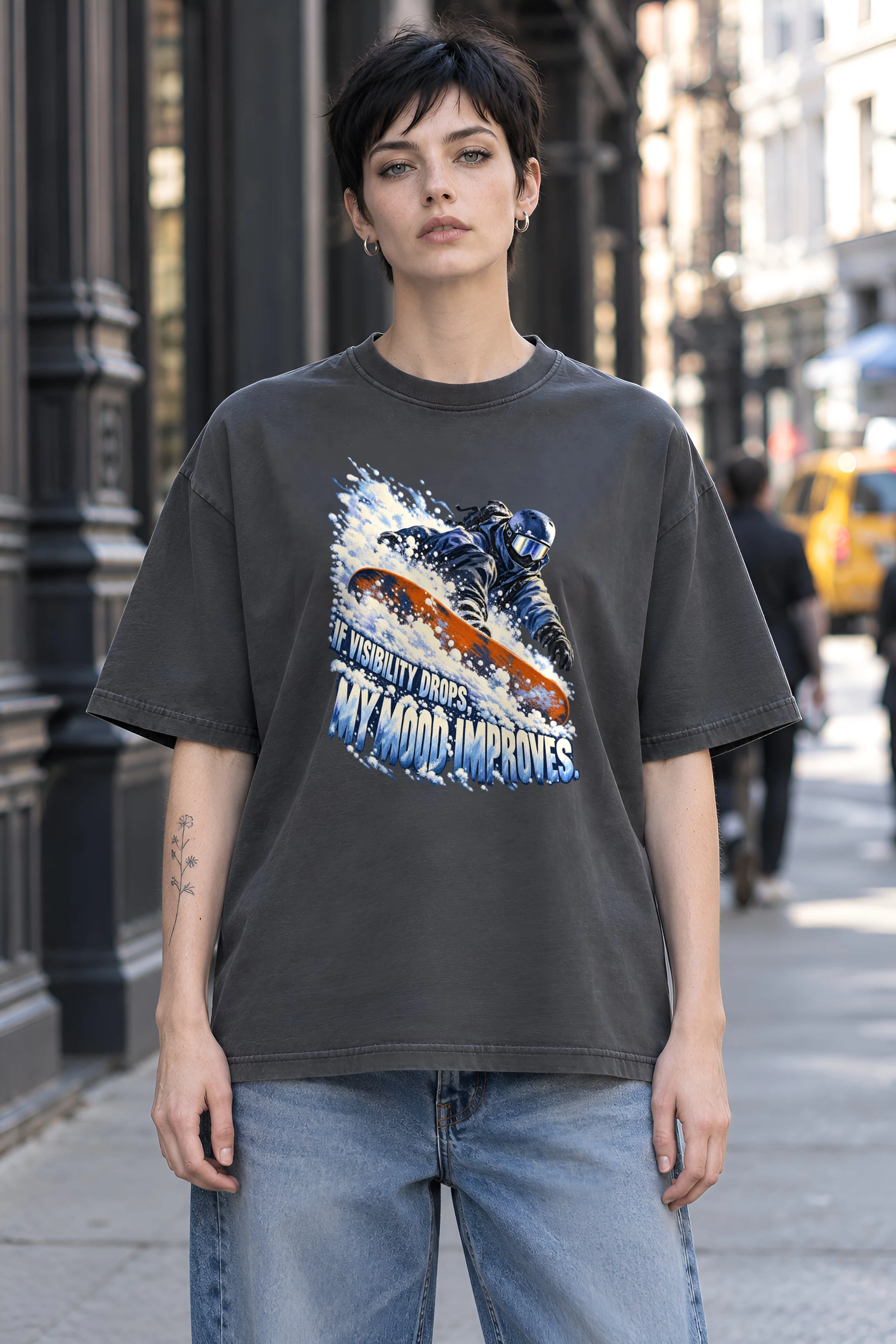 "Snowboard Powder Spray" Unisex Oversized Heavyweight Crewneck T-Shirt