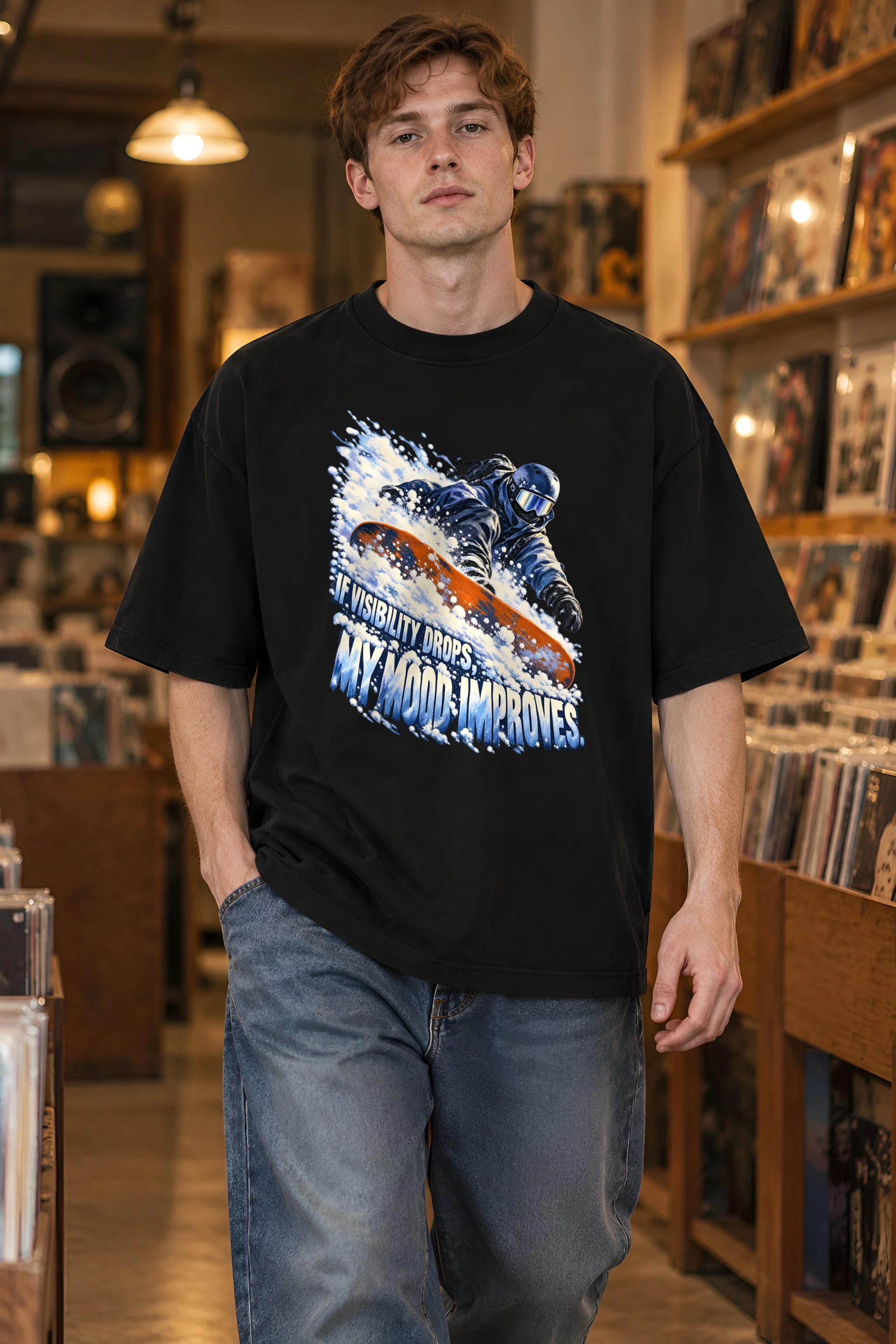 "Snowboard Powder Spray" Unisex Oversized Heavyweight Crewneck T-Shirt