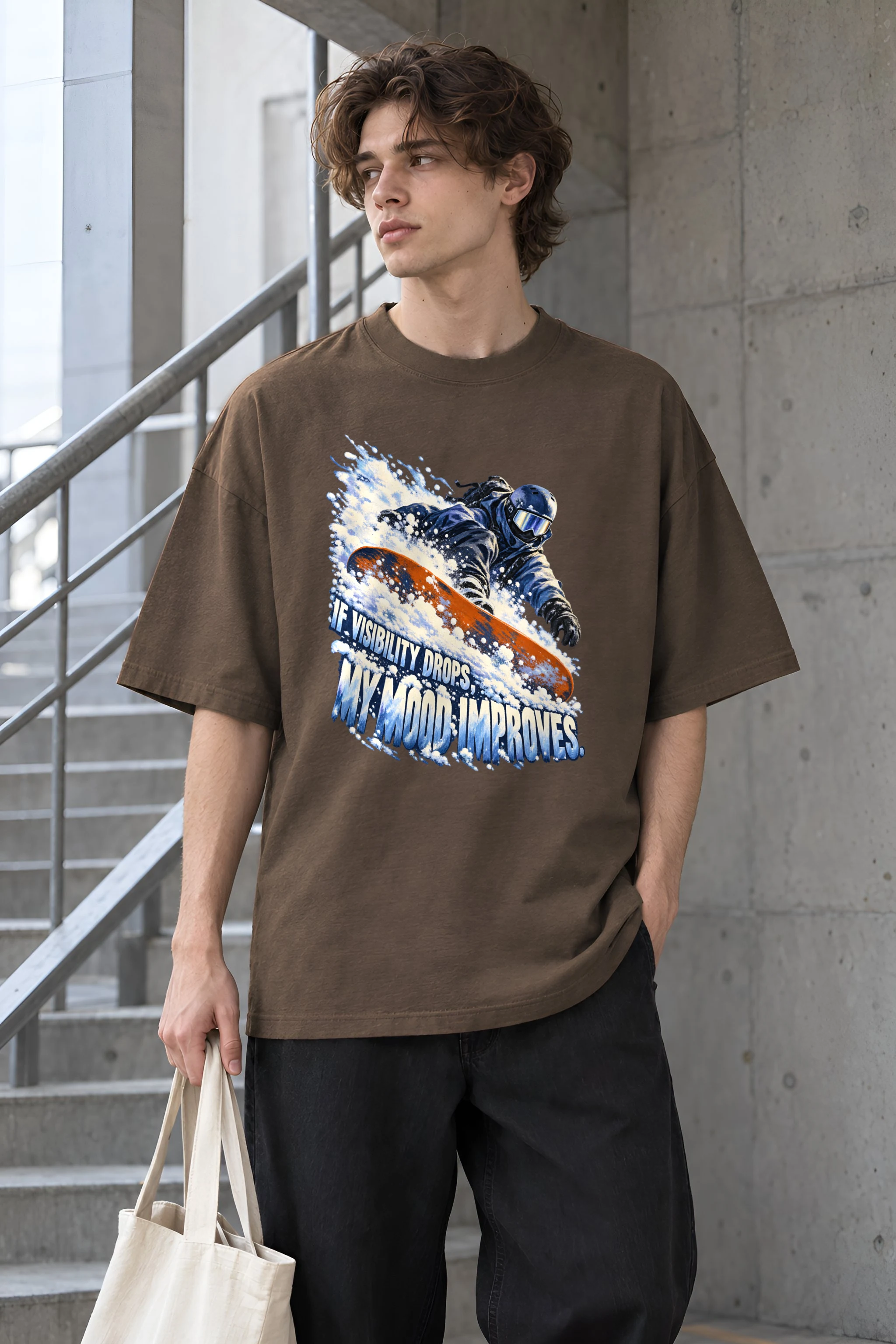 "Snowboard Powder Spray" Unisex Oversized Heavyweight Crewneck T-Shirt