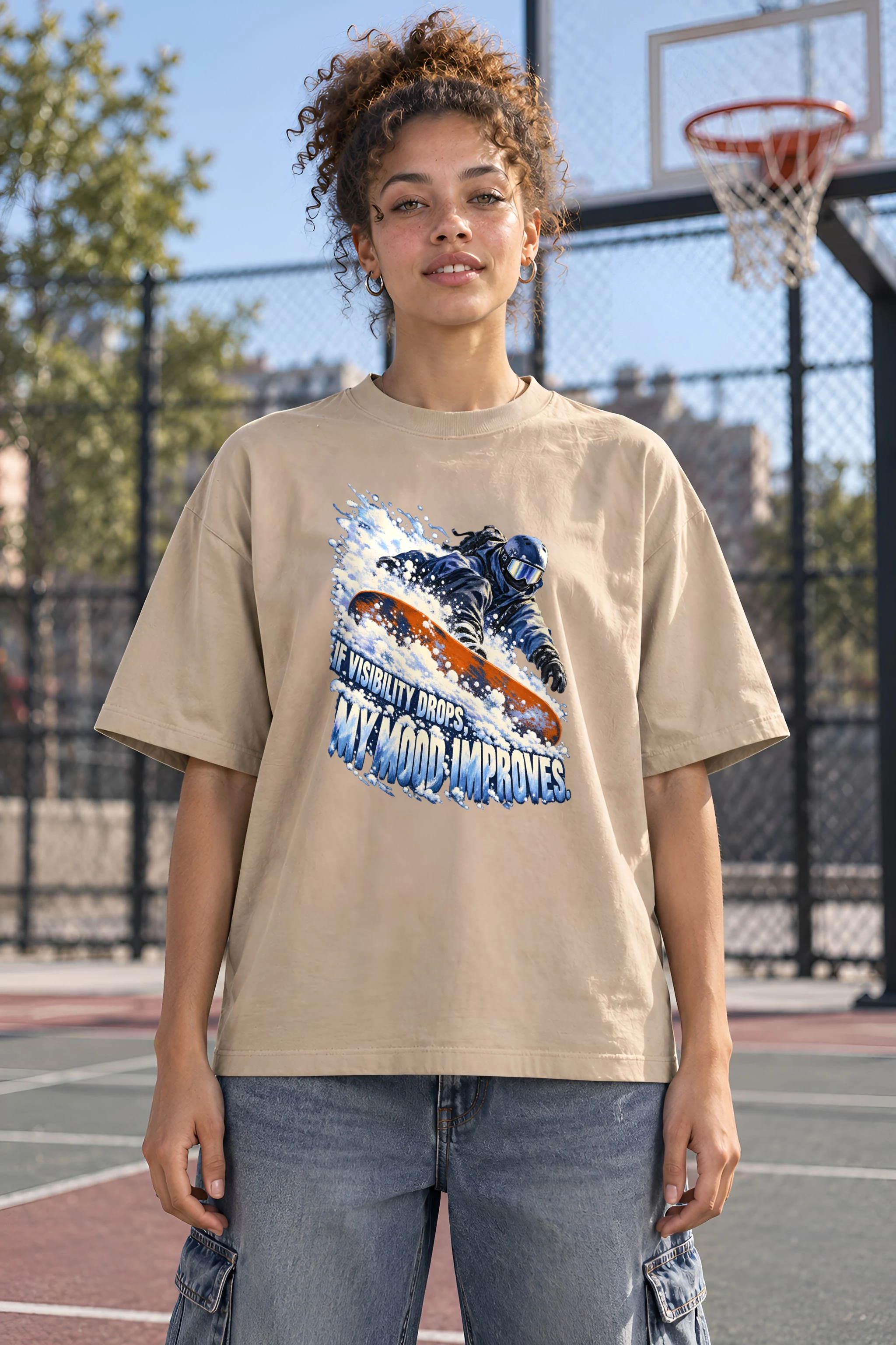 "Snowboard Powder Spray" Unisex Oversized Heavyweight Crewneck T-Shirt