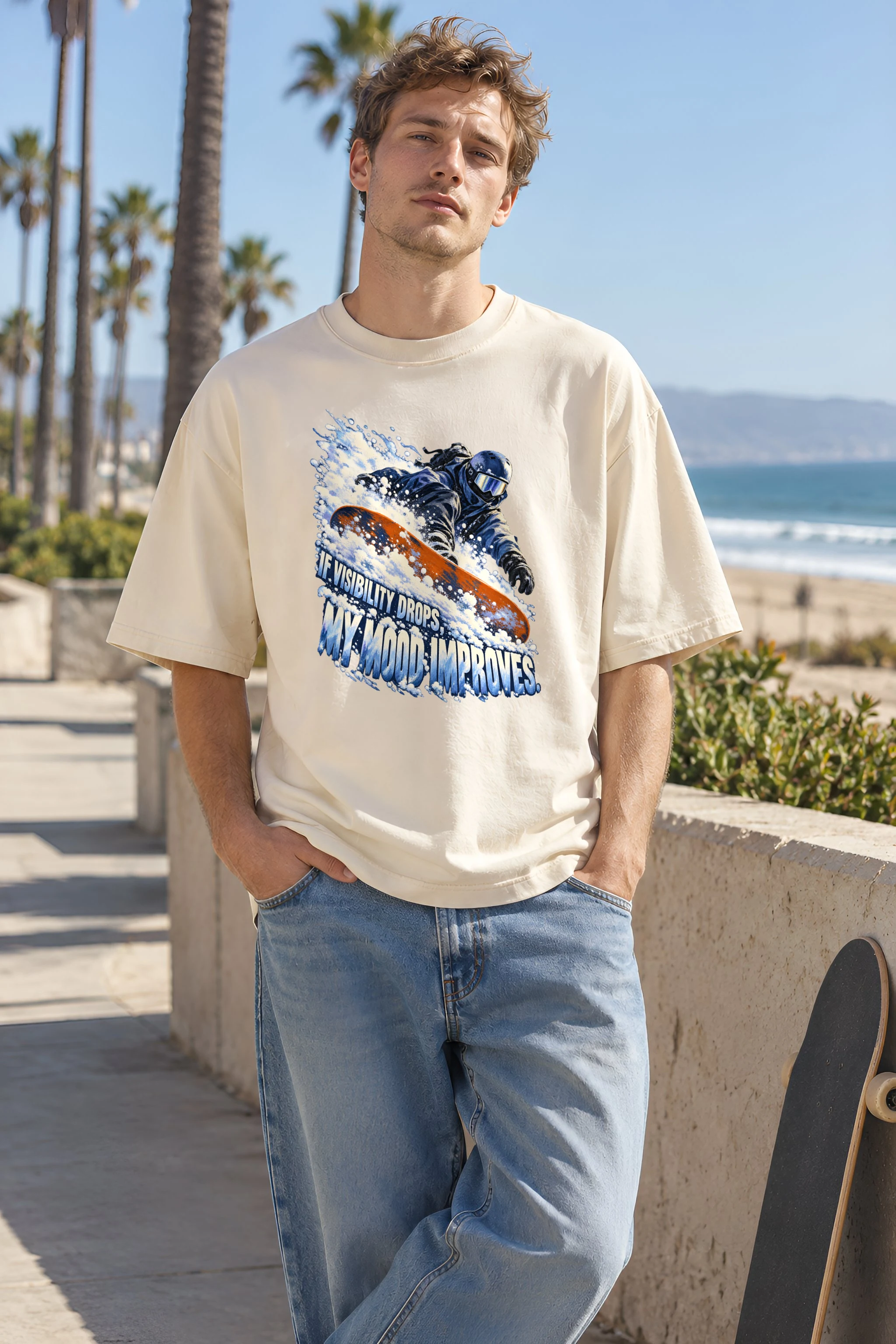 "Snowboard Powder Spray" Unisex Oversized Heavyweight Crewneck T-Shirt
