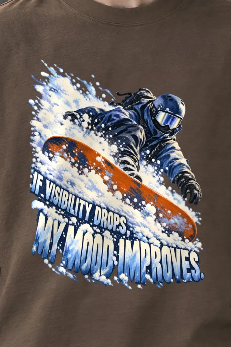 "Snowboard Powder Spray" Unisex Oversized Heavyweight Crewneck T-Shirt - the graphic up close